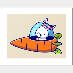 Cute Rabbit Driving Carrot Spaceship Posters and Art